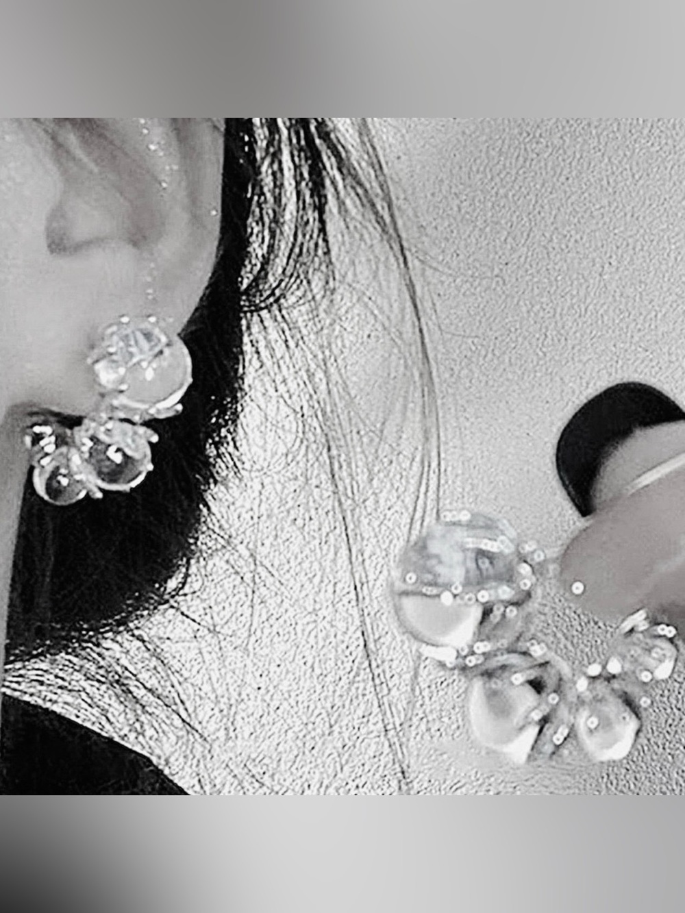 Anthropologie “Lake Life” 925 Silver Descending Clear Crystal Ball Huggie Hoops - Picture 6 of 10